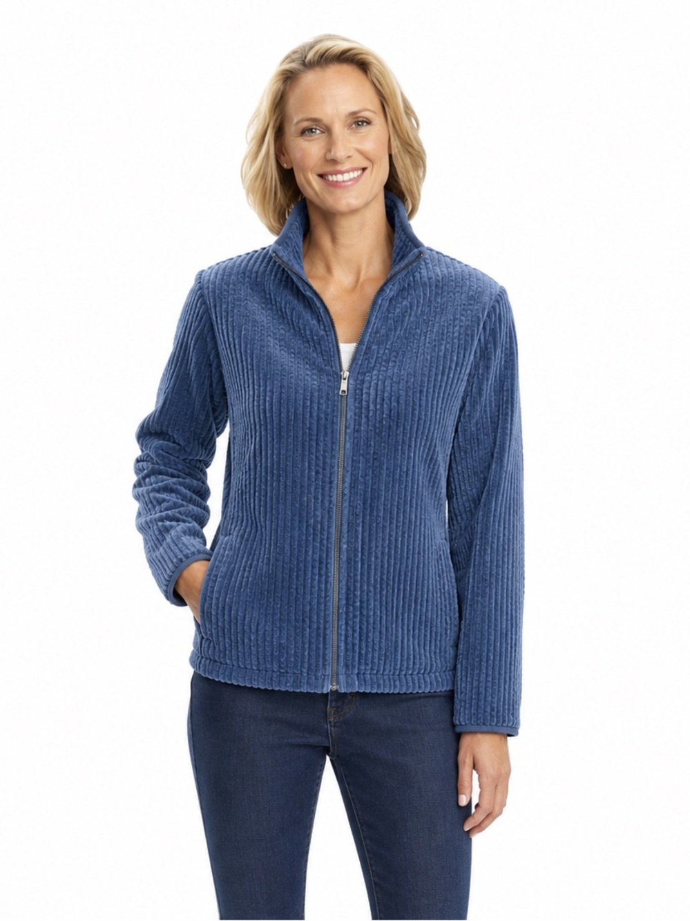 Woolrich Kinsdale Corduroy Fleece Full Zip Jacket Mineral Blue Womens M